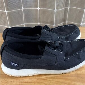 Sperry Men's Black Canvas Boat Shoes with White Sole